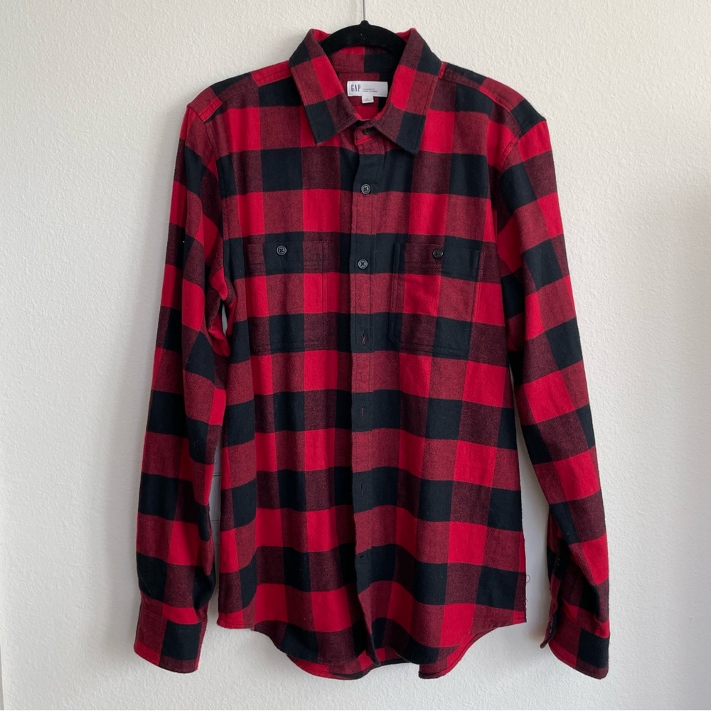 Gap Organic 100% M Cotton Flannel Standard Fit Men/Unisex Oversized Black & Red